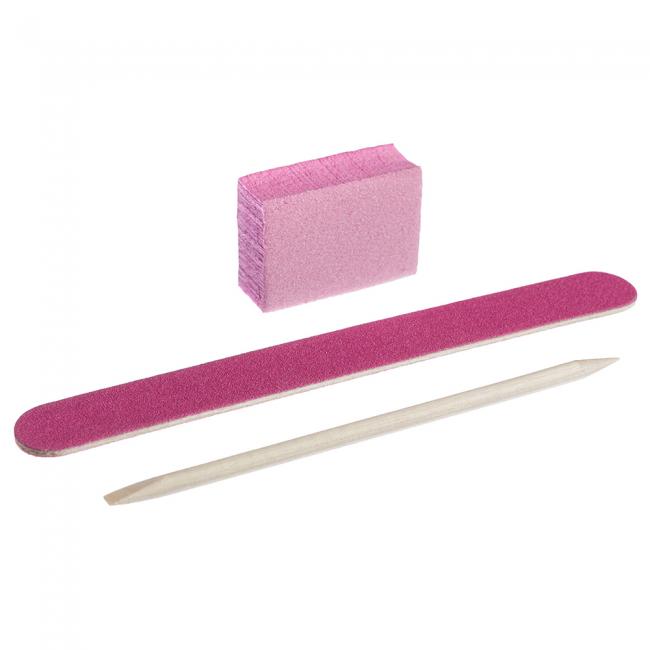 Disposable Set for Manicure, Color: Pink (Nail File 120/120, Buff 120/120, Orange Stick)